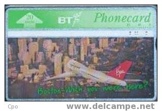 # UK_BT BTA136 Virgin Atlantic Boston 2 20 Landis&gyr  -avion,plane-  Tres Bon Etat - BT Publicitaire Uitgaven