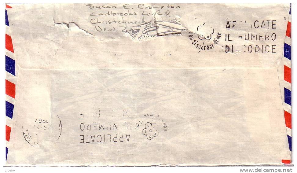 PGL 2289 - NEW ZEALAND LETTER TO ITALY 1967 - Covers & Documents