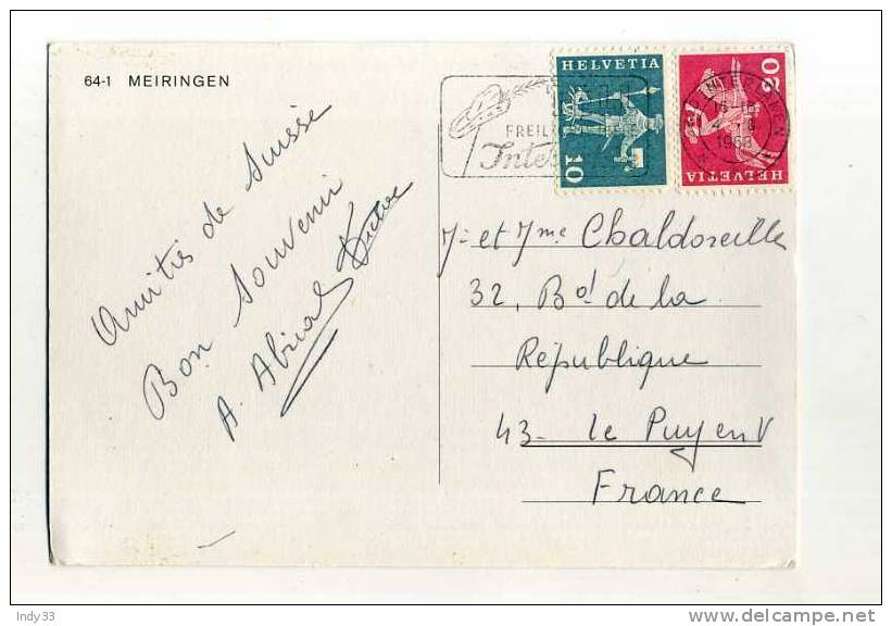 - SUISSE 1960/69 . AFFRANCHISSEMENT COMPOSE SUR CP DE 1968 POUR LA FRANCE . - Lettres & Documents