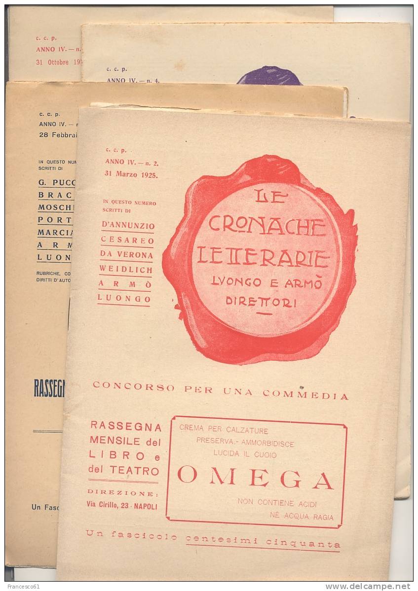 $$$ CRONACHE LETTERARIE Futurismo Armò 1925 4 Numeri - Teatro