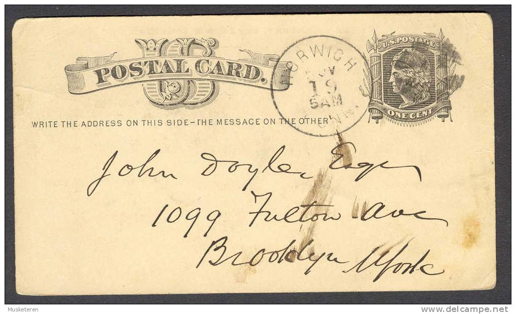 United States Private Postal Stationery Ganzsache US Postal Card Cooley´s Weekly NORWICH Conn. 1880 To Brooklyn Arrival - ...-1900