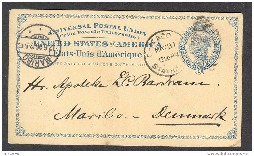 United States Postal Stationery Ganzsache Entier UPU US Postal Card CHICAGO Station 1896 Brotype MARIBO Denmark Arrival - ...-1900