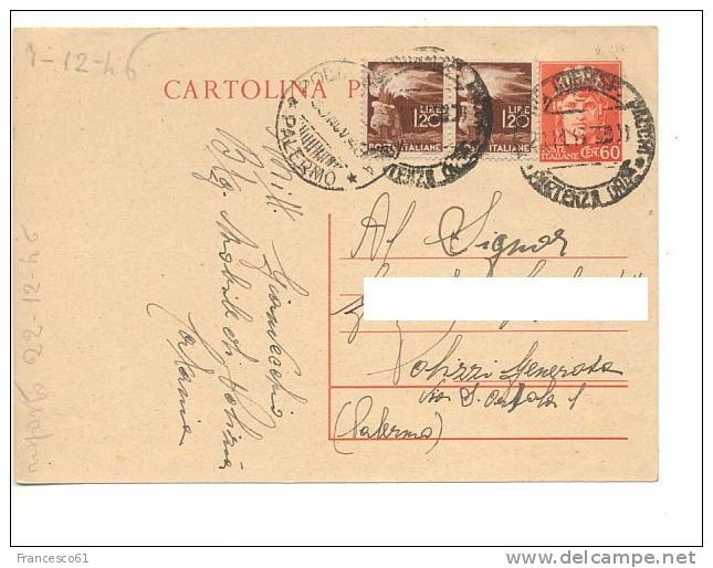 $$62 Intero Postale Turrita 60 Cent + Democratica £1,20x2 28-11-1946 - Marcofilía