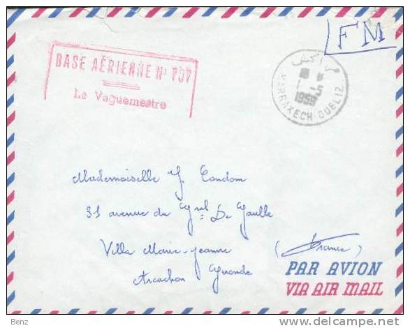 MAROC LETTRE EN FM BASE AERIENNE 707 MARRAKECH GUELIZ 1/5/1959 TB - Brieven En Documenten