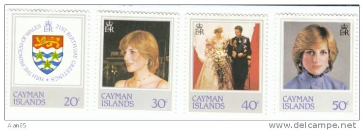 Cayman Islands Princess Diana 1982 Issue, Lot Of 4 Stamps, Scott #486, 487, 488 & 489 - Caimán (Islas)