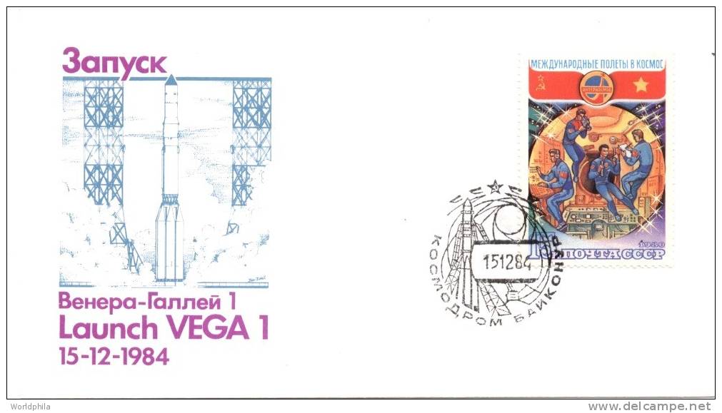 USSR Launch Vega 1 Spaceship/Vaisseau Cacheted Cover Lollini# Baikonour-450-1984 - Zuid-Amerika