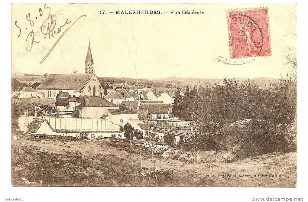 MALESHERBES  - *VUE GENERALE*(Au Premier Plan LE CIMETIERE)  -  Editeur : J. PEJARD De Moret  -  Cliché : COFIIN    N°17 - Malesherbes