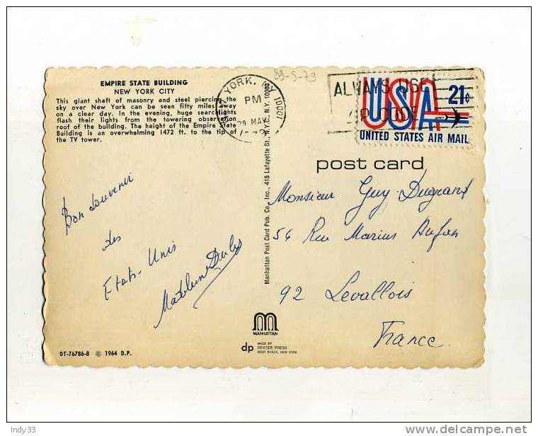 - ETATS UNIS POSTE AERIENNE 1961... AFFRANCHISSEMENT SIMPLE SUR CP DE 1979 POUR LA FRANCE . - 3c. 1961-... Storia Postale