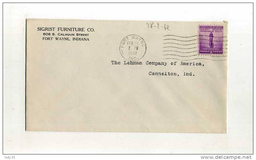 - ETATS UNIS 1941/50 . AFFRANCHISSEMENT SIMPLE SUR ENVELOPPE DE 1942 - Lettres & Documents