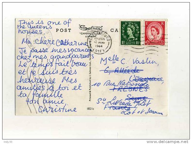 - GRANDE BRETAGNE 1952/71 . AFFRANCHISSEMENT COMPOSE SUR CP DE 1964 POUR LA FRANCE . - Covers & Documents