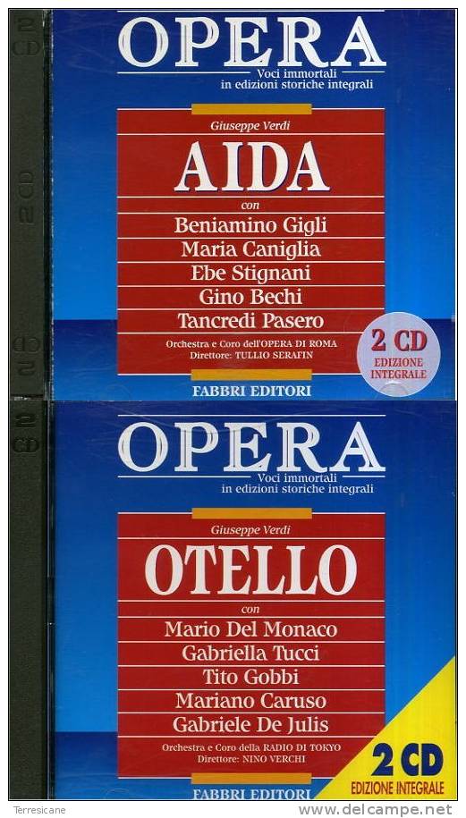 CD VERDI AIDA & OTELLO 4 (QUATTRO) CD GIGLI DEL MONACO EDIZIONI INTEGRALI FABBRI EDITORE - Opera / Operette