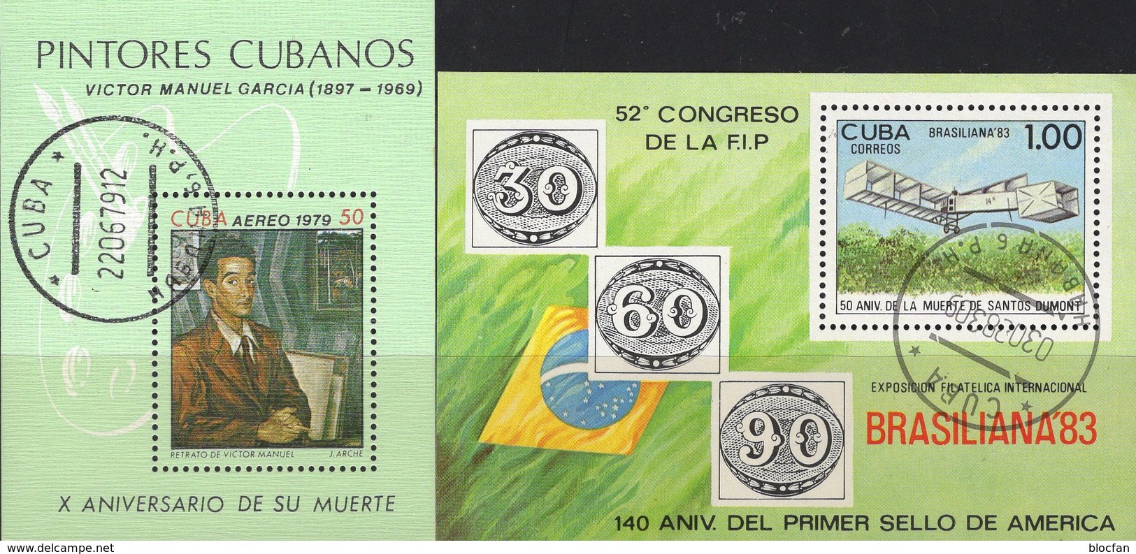 Gemälde Selbstporträt Manuel 1979 Kuba Blocks 60+78 O 7€ Expo BRASILIANA 1983 Hojita Art Blocs Painting Sheets Cuba - Used Stamps