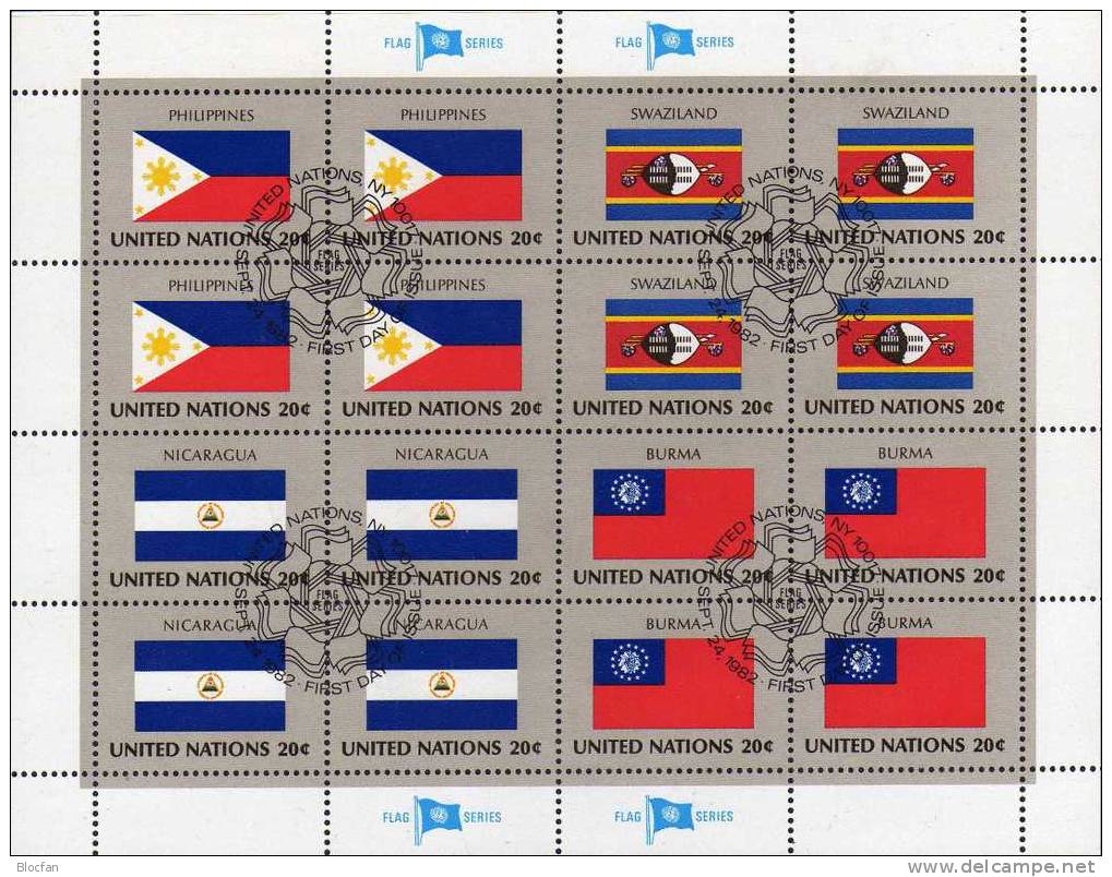 Flagge SWAZILAND 1982 UNO New York 406, 4-Block + Kleinbogen O 6€ - Swaziland (1968-...)