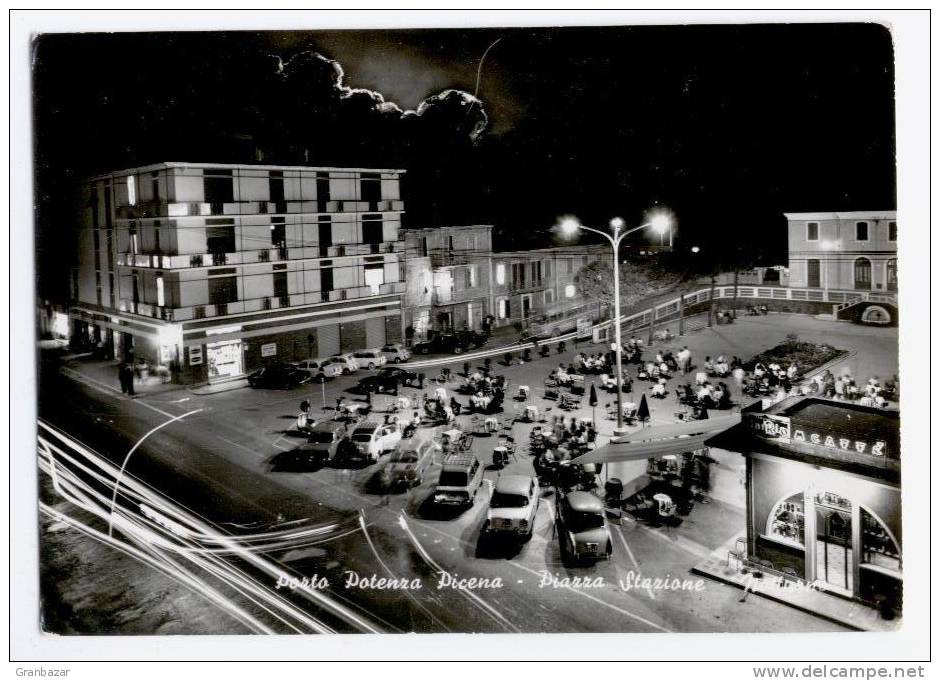 PORTO POTENZA PICENA, PIAZZA STAZIONE, B/N, VG 1966, ANIMATA   **//** - Macerata