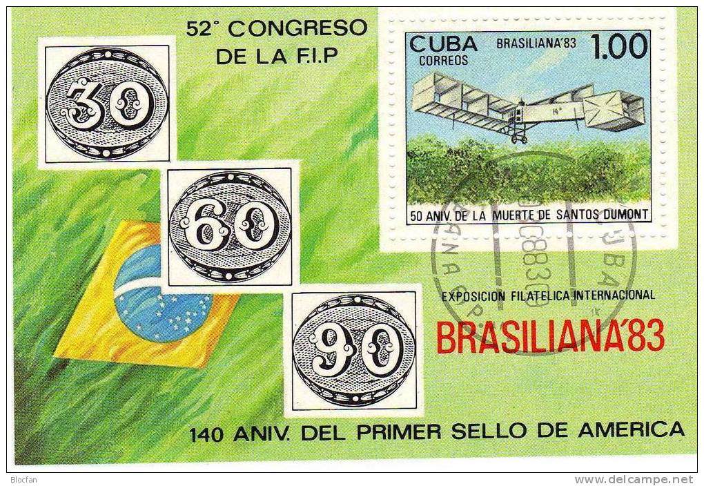 Expo BRASILIANA 1983 Rio Doppeldecker Ochsenaugen Kuba Block 78 O 5€ Blocchi Hojita Bf M/s Bloc Philatelic Sheet Of Cuba - Blocs-feuillets