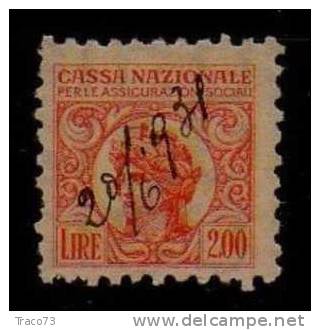 1928 - CASSA NAZIONALE PER LE ASSICURAZIONI SOCIALI - Lire 2 - Fiscaux