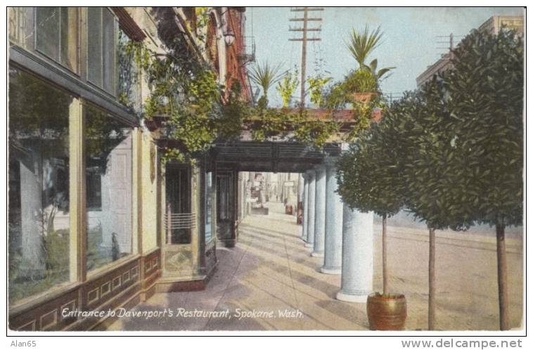 Spokane WA, Entrance To Davenport's Restaurant On C1910 Vintage Postcard - Spokane