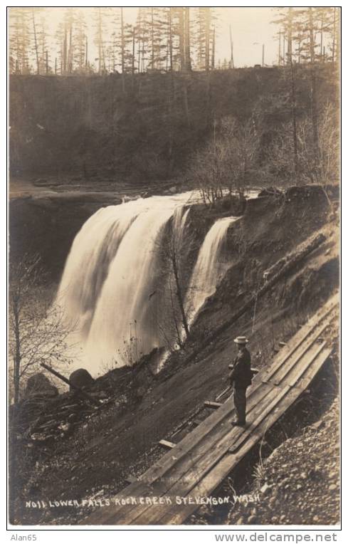 Stevenson WA, Rock Creek Lower Falls Waterfall, On C1910s Vintage Real Photo Postcard - Other & Unclassified