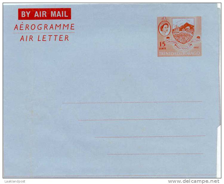 TRINIDAD AND TOBAGO 1962 15c AIRLETTER, H & G F-G9, UNUSED. - Trindad & Tobago (1962-...)