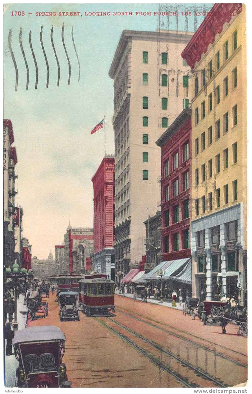 Spring Street Looking North From Fourth, Los Angeles 192, Tram, Tramway Streetcar Publ Mitchell - Los Angeles