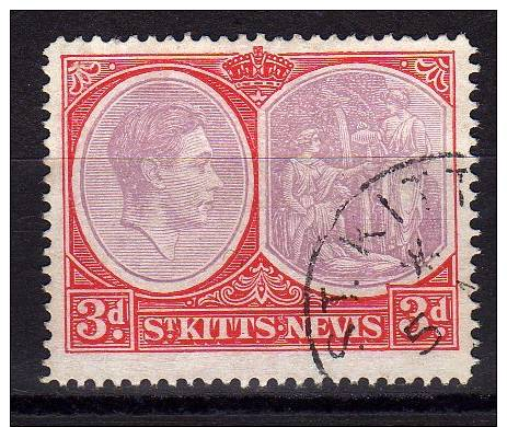 Saint Kitts Nevis 1938/50 3d Rose Lilac And Bright Scarlet Fine Used - St.Kitts And Nevis ( 1983-...)