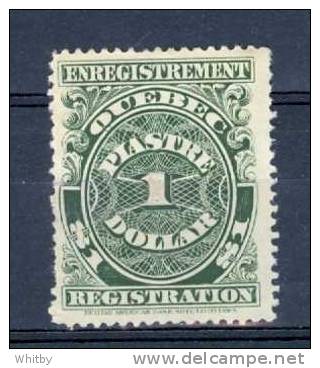 1912 $1.00 Quebec Registration Stamp #QR22  Mint No Gum - Fiscaux