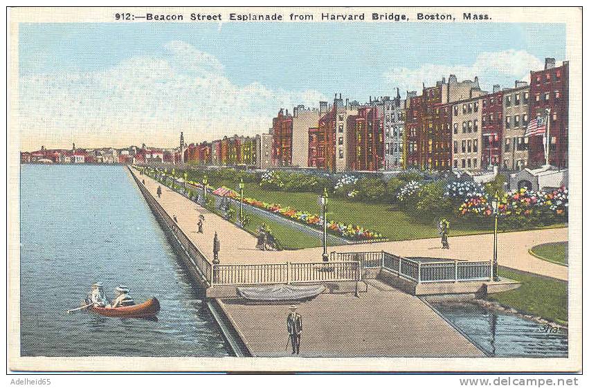 Beacon Street Esplanade From Harvard Bridge Boston MA Publ New England News Company - Boston