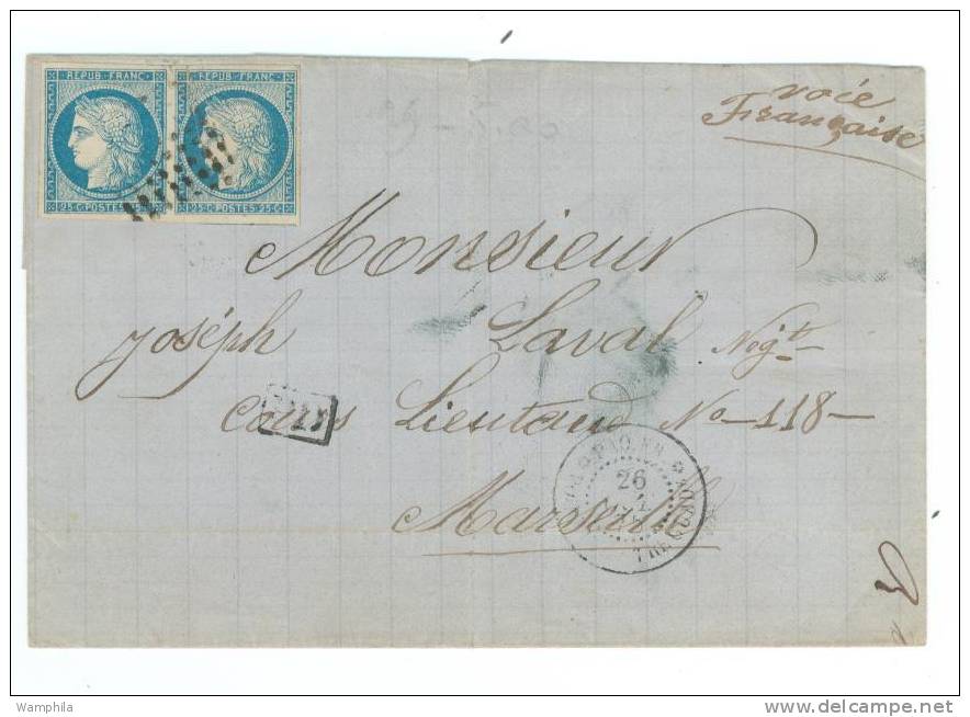 Paire Du 25 C Cérès Oblitérée Losange Et Cad Pointe à Pitre Guade Paq. Fr 1875 - Storia Postale