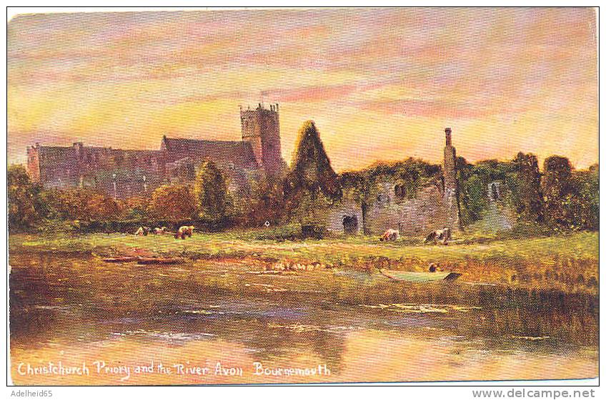 Pretty Water Colour Aquarelle Christchurch Priory And The River Avon, Bournemouth Hildesheimer Bournemouth 5892 - Bournemouth (until 1972)