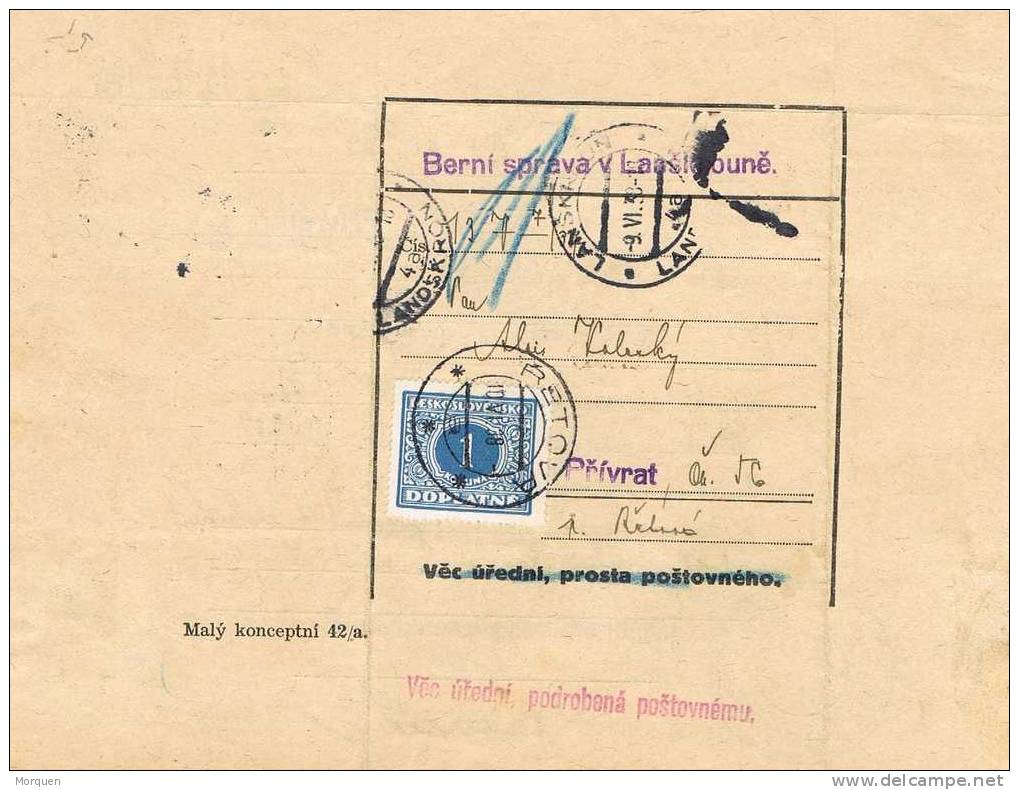 Impreso De Imposicion LANSKRUN 1938 (Checoslovaquia).  Taxe. Tasa. - Postage Due