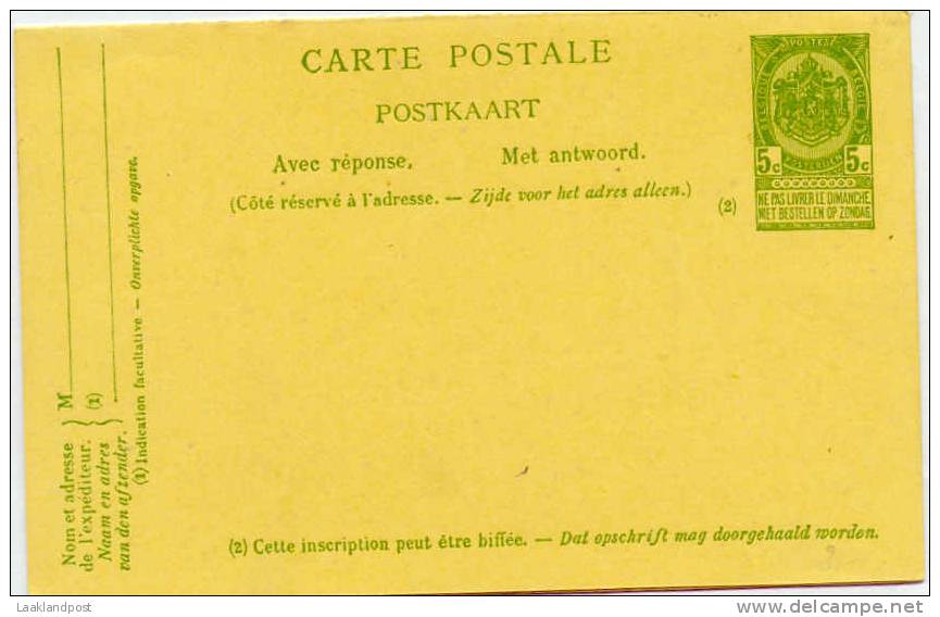 BELGIUM 1908 5c + 5c POSTCARD & REPLY (DOUBLE CARD), H & G 48 (P48), UNUSED. - Briefkaarten 1871-1909