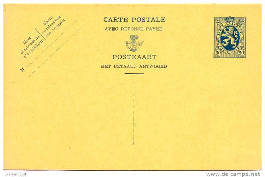BELGIUM 1931 50c + 50c POSTCARD & REPLY (DOUBLE CARD), H & G 138 (P143I), UNUSED. - Briefkaarten 1909-1934