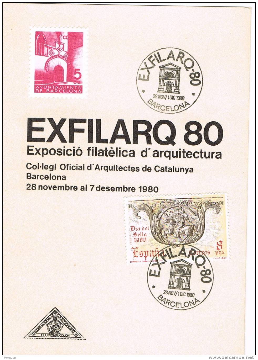 Tajeta Expo Filatelica Barcelona 1980. ESFILARQ - Cartas & Documentos