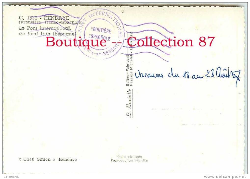 64 - HENDAYE - POSTE De DOUANE - DOUANIER - DOS VISIBLE - Customs