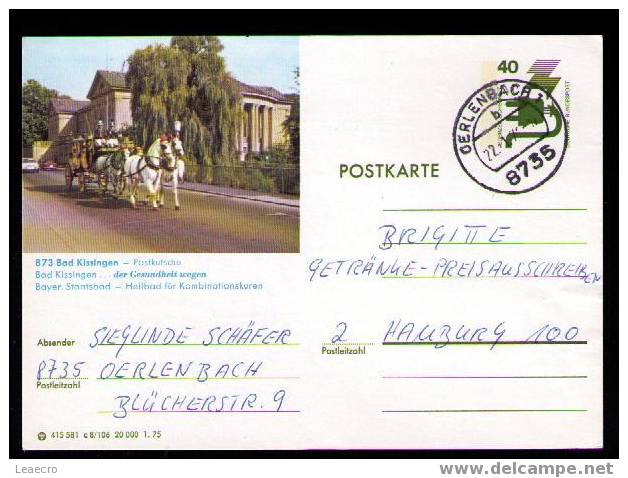 Gc82 GERMANY Diligences-Charrettes 2 Horses Chevaux Postal Stationery  OERLENBACH Pour Hamburg 1976 Animals Faune - Diligences