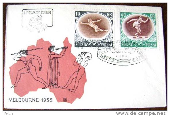 1956 POLAND FDC FOR MELBOURNE OLYMPIC GAMES FENCING ATHLETICS - Zomer 1956: Melbourne