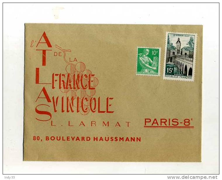 - FRANCE . COURRIER COMMERCIAL . ENVELOPPE DE L´ATLAS DE LA FRANCE VINICOLE (timbrée) - Rechnungen