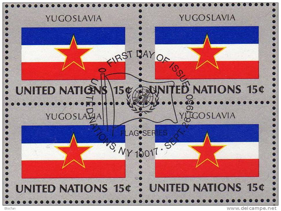 1980 UNO Flagge YUGOSLAVIA New York 356+4-Block+Kleinbogen O 5€ Jugoslawien Foglietto Hoja M/s Bloc Flags Sheetlet Bf UN - Other & Unclassified