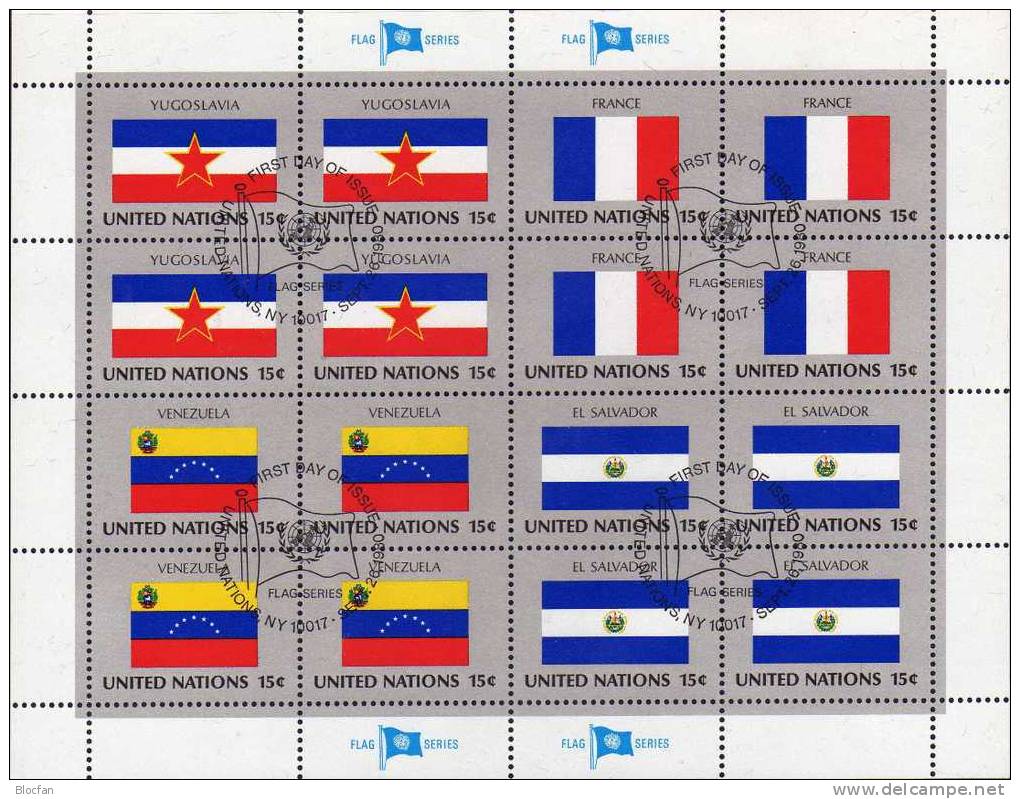 1980 UNO Flagge YUGOSLAVIA New York 356+4-Block+Kleinbogen O 5€ Jugoslawien Foglietto Hoja M/s Bloc Flags Sheetlet Bf UN - Sonstige & Ohne Zuordnung