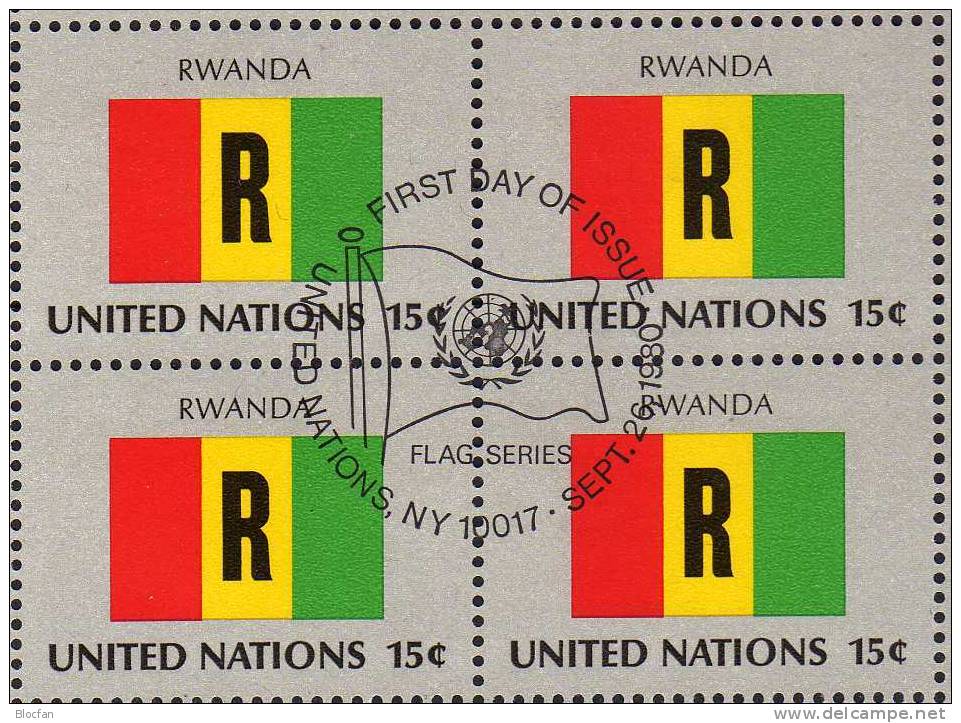 1980 UNO Flagge Ruanda New York 362,4-Block+Kleinbogen O 5€ Bloque Hojita Bloc M/s United Nation Flag Sheetlet Bf RWANDA - Used Stamps