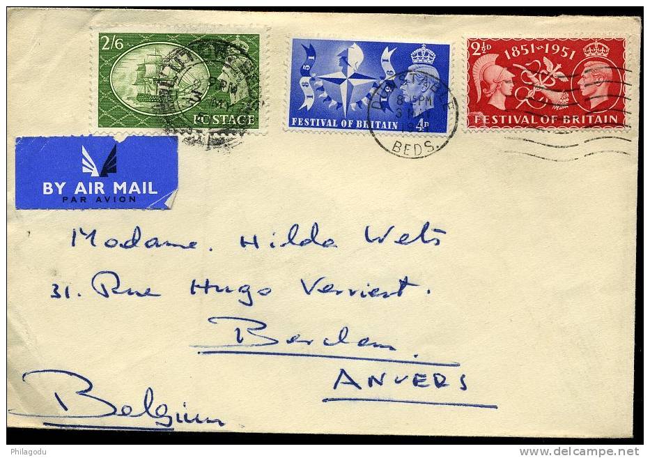 FDC Festival 1951  On A Letter To Belgium - ....-1951 Pre-Elizabeth II