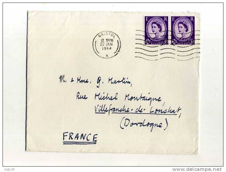 - GRANDE BRETAGNE 1952/71 . AFFRANCHISSEMENT COMPOSE  SUR ENVELOPPE DE 1964 POUR LA FRANCE . - Covers & Documents