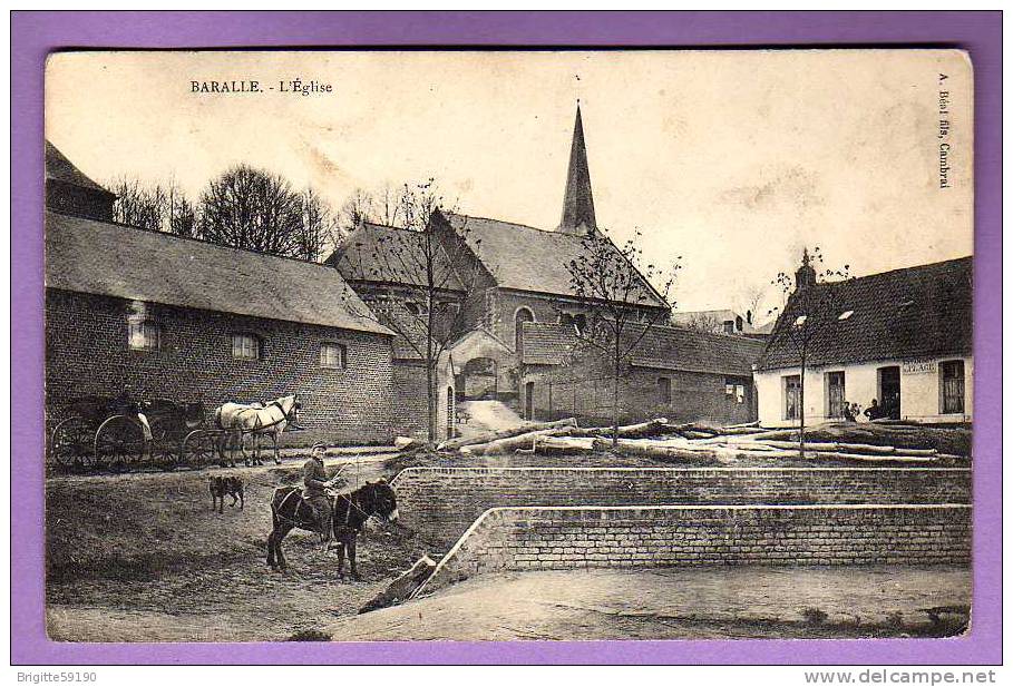 CPA -  62 -  BARALLE PRES DE BAPAUME -  EGLISE -  ATTELAGE /  ESTAMINET++ - Sonstige & Ohne Zuordnung