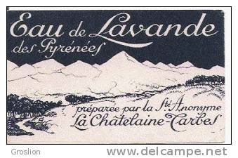 EAU DE LAVANDE DES PYRENEES LA CHATELAINE TARBES CARTE PARFUMEE ANCIENNE - Profumeria Antica (fino Al 1960)