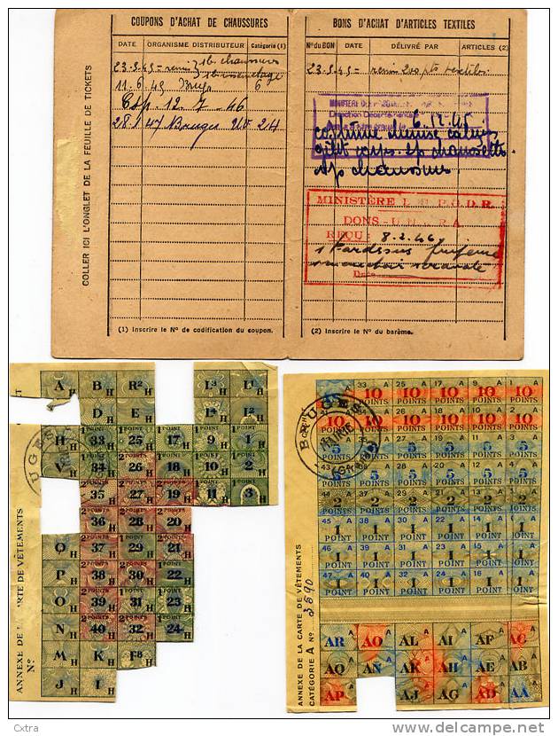 CARTE DE VETEMENTS ET D'ARTICLES TEXTILES 1945 - Documents Historiques