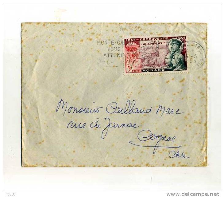 -  MONACO . AFFRANCHISSEMENT SIMPLE SUR ENVELOPPE DE 1955 POUR LA FRANCE . - Postmarks