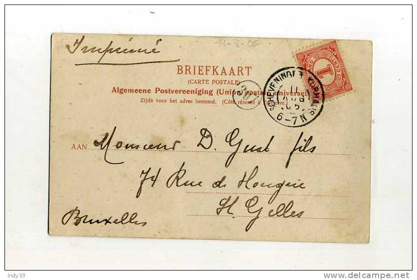 - PAYS BAS 1891/1948 . AFFRANCHISSEMENT SIMPLE SUR CP DE 1905  POUR LA BELGIQUE . - Lettres & Documents