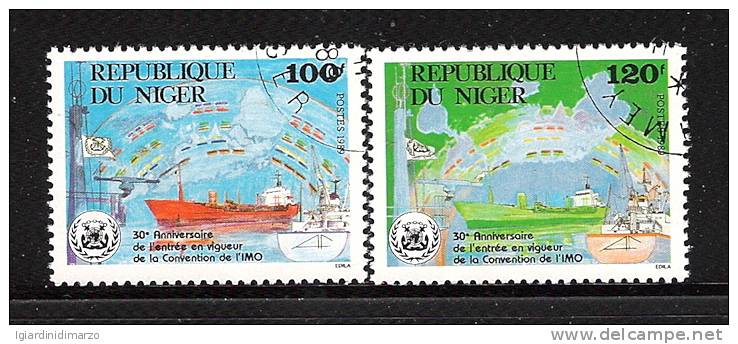 REPUBLIQUE DU NIGER -1989 - 2 VALORI OBLITERATI DEDICATI AL 30° ANNIV. CONVENZIONE I.M.O. - IN OTTIME CONDIZIONI. - Marittimi