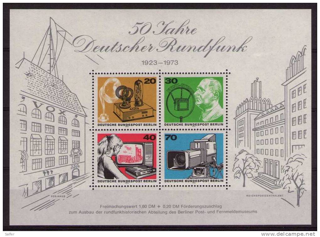 Bund / Berlin 1973 - 50 Jahre Deutscher Rundfunk   Michel: Block 4  MNH - Bloques