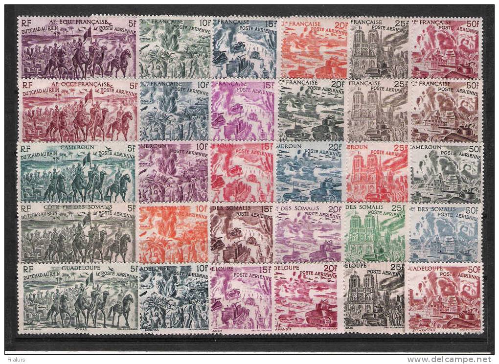 00567 Serie Colonial Francesa Completa 90 Sellos De 15 Colonias Tchad Au Rhin ** Yvert Cat.166,- Eur. - Collections